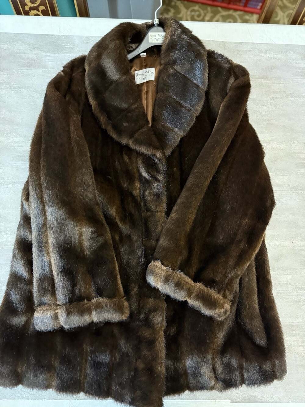 Pamela McCoy Collections Women's Brown Faux Fur Long Coat Size 3X Plus
